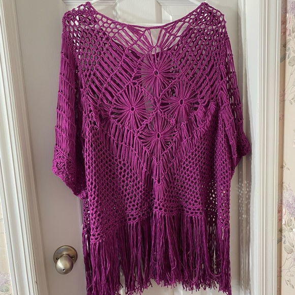Raspberry Pink Crochet Fringe Jacket 1X - Picture 5 of 7